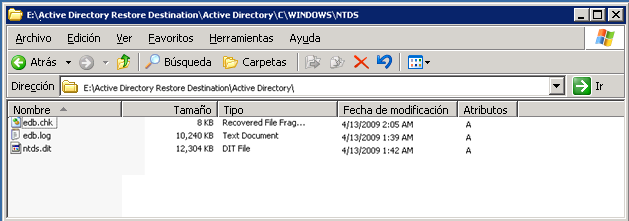 Explorador de Windows. Se muestra la ubicación alternativa en el servidor del controlador de dominios.