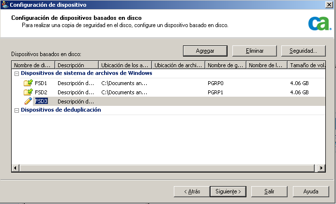 Configuración de dispositivo basada en disco que muestra FSD nuevo