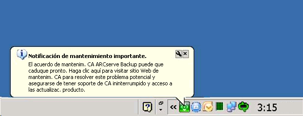 Mensaje de notificación de mantenimiento Windows Server 2003