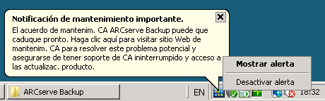 Icono de alerta de mantenimiento en la bandeja del sistema de Windows.
