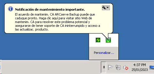 Mensaje de notificación de mantenimiento Windows Server 2008