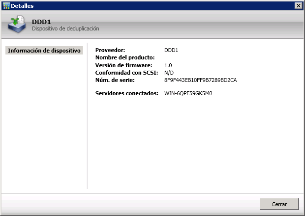 Detalles para dispositivo de deduplicación