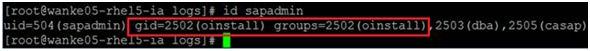 Compruebe que la cuenta de usuario de Oracle sea miembro del grupo de instalación de SAP para Oracle.