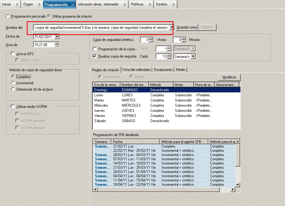 Backup Manager Schedule Tab_Enable GFS For SFB
