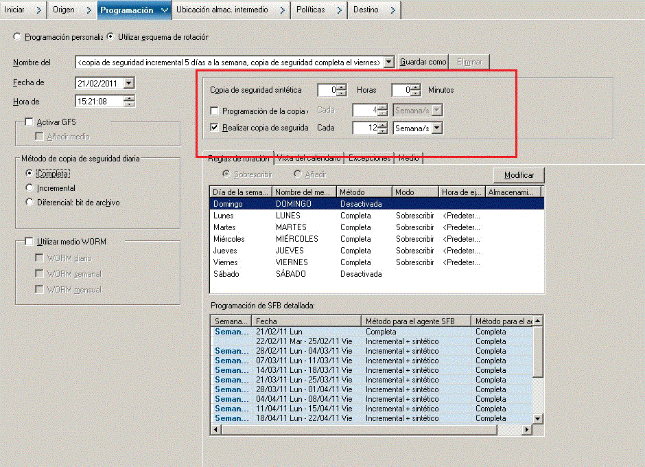 Backup Manager Schedule Tab_Migration Policy GFS for SFB