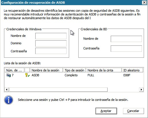 Configuración de recuperación de ASDB