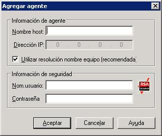 Cuadro de diálogo Agregar agente: vista de grupo