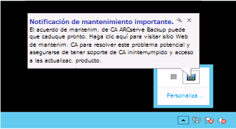 Mensaje de notificación de mantenimiento Windows Server 2012