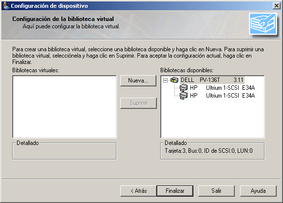 Configuración de dispositivos: cuadro de diálogo Configuración de la biblioteca virtual.