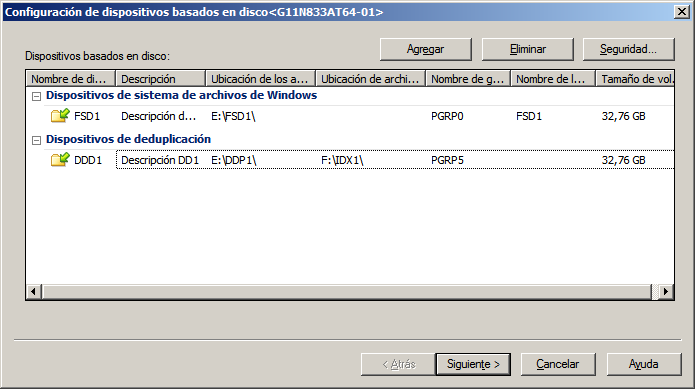 Configuración de dispositivo: configuración de dispositivo de deduplicación, especificar ubicación de archivos de índice.