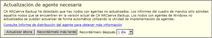 Alerta de actualización del agente