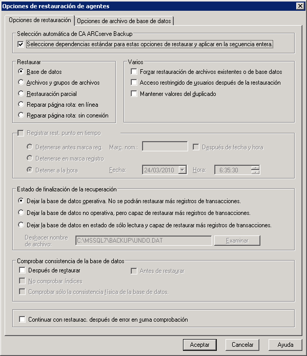 Puede acceder a las opciones de restauración de agentes desde el gestor de restauración de CA ARCserve Backup