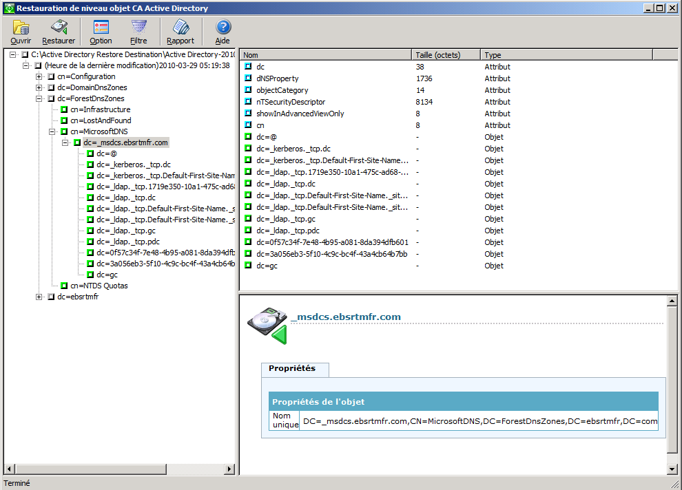 Utilitaire de restauration de niveau objet CA Active Directory.