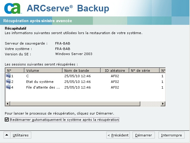 Boîte de dialogue Résumé