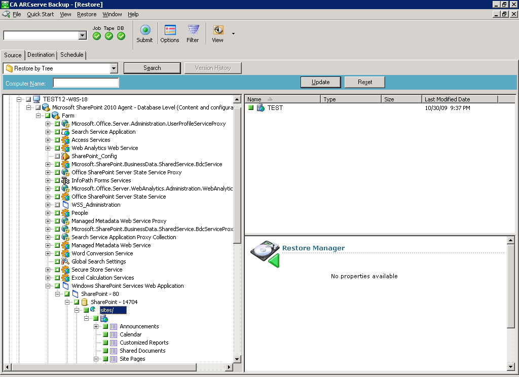 Batterie de restauration du niveau document