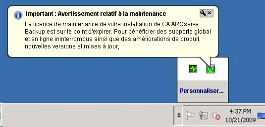 Message de notification de maintenance Windows Server 2008