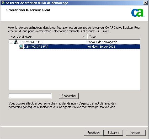 Boîte de dialogue Sélectionner le serveur client