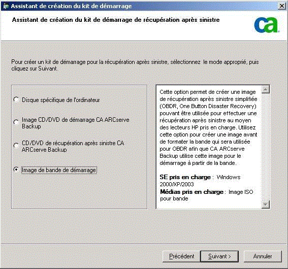 Création d'une image de bande de démarrage CA pour Windows 2003
