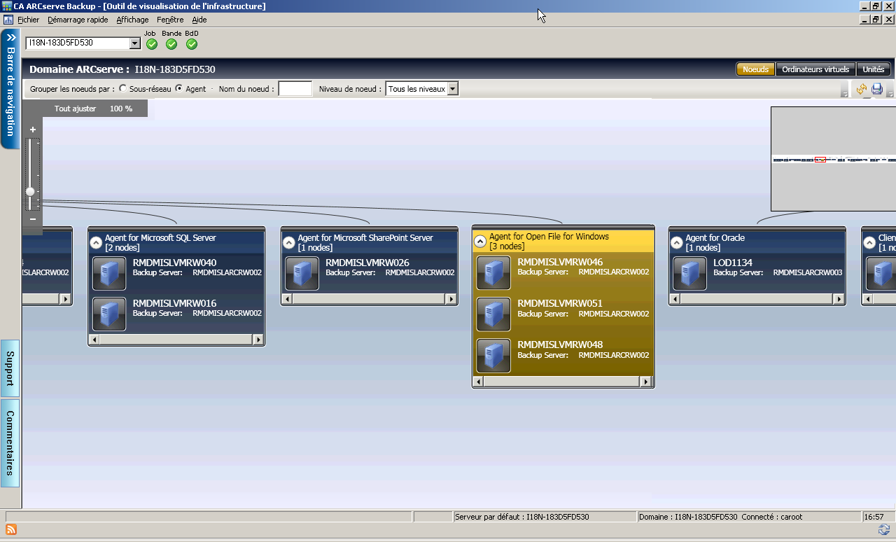 La vue Agent regroupe des noeuds par agent installé.
