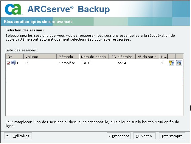 Choisissez la session que vous souhaitez restaurer