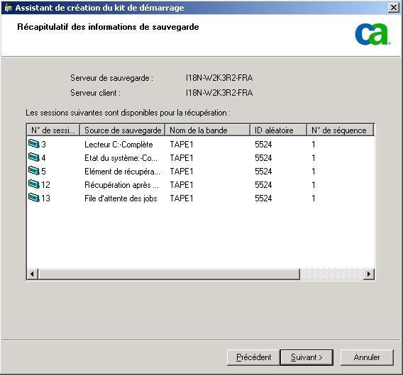 Vérifiez la liste de sessions disponibles devant être récupérées.