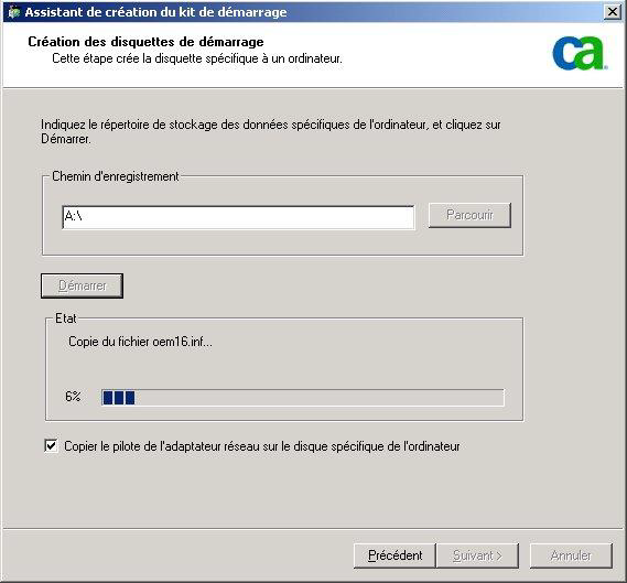 Boîte de dialogue Création des disquettes de démarrage