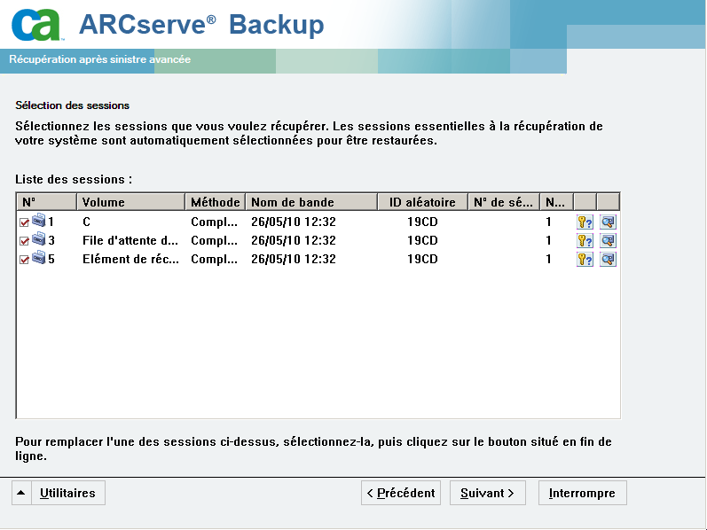 Liste des sessions pour Windows Server 2008