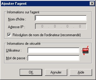 Boîte de dialogue Ajout de l'agent dans la vue Groupes
