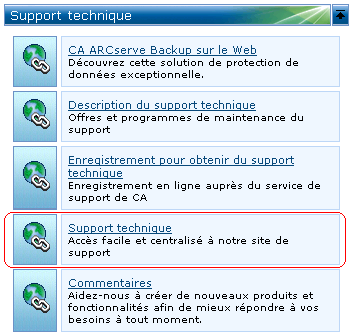 Nouveautés et Assistance - Page d'accueil d'ARCserve