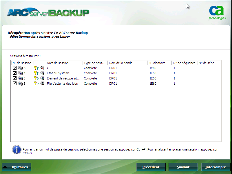 Récupération après sinistre Windows PE : fenêtre Restaurer les partitions de disques.