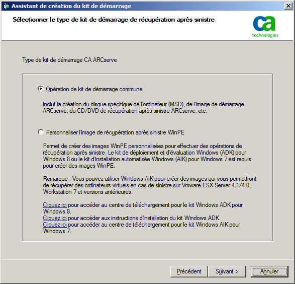 Assistant de création d'un kit de démarrage - Personnaliser l'image WinPE de récupération après sinistre