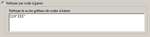Boîte de dialogue Options de bibliothèque : champ Nettoyer par code à barres.