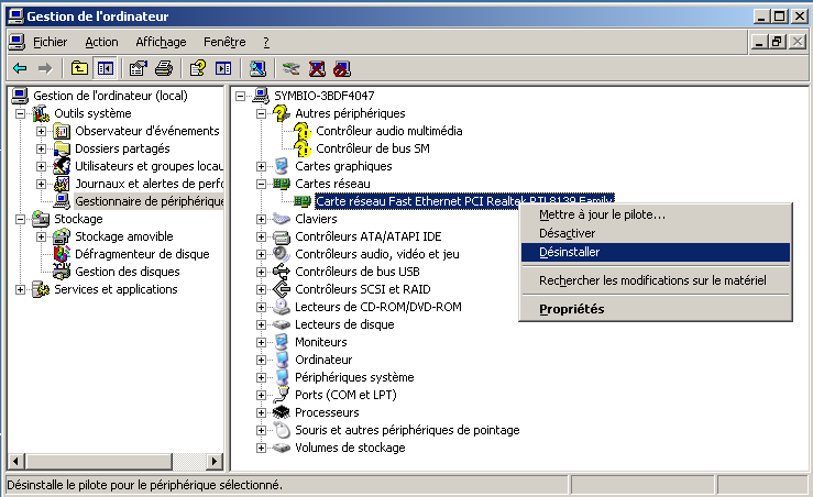Gestion de l'ordinateur