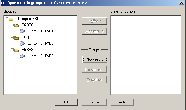 Boîte de dialogue Configuration de groupe d'unités.