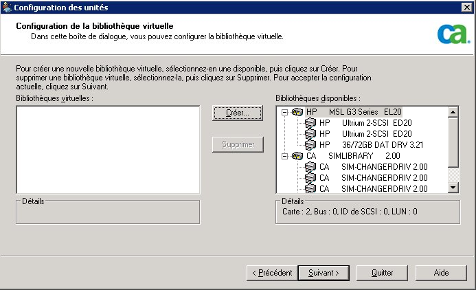 Configuration de périphérique - Boîte de dialogue Configuration de bibliothèque virtuelle.