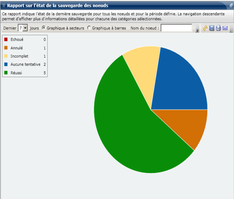 Rapport sur l'état de la sauvegarde des noeuds : Graphique à secteurs récapitulatif
