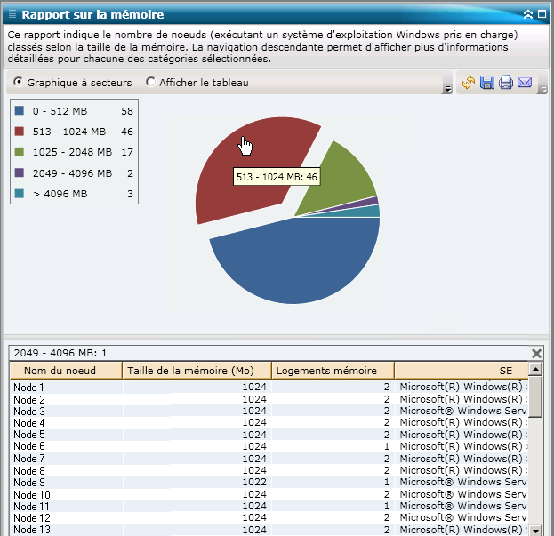 Rapport sur la mémoire : Graphique à secteurs détaillé