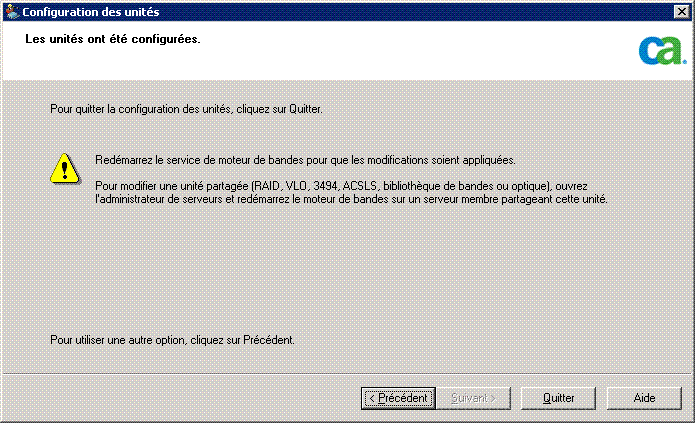 Illustration montrant la boîte de dialogue Configuration des unités terminée