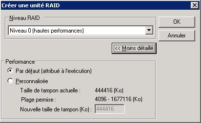 Boîte de dialogue Créer une unité RAID
