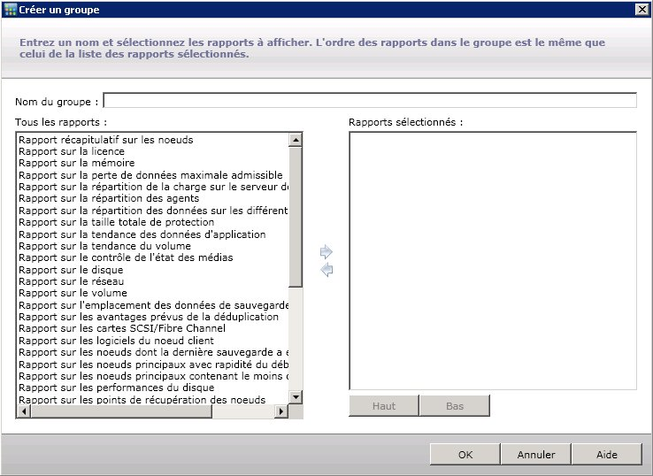 Groupe du tableau de bord : Boîte de dialogue Création d'un groupe