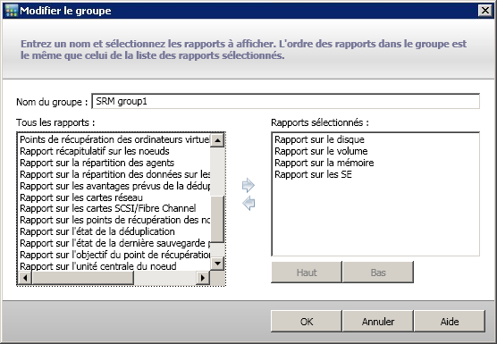 Groupe de tableau de bord : modification