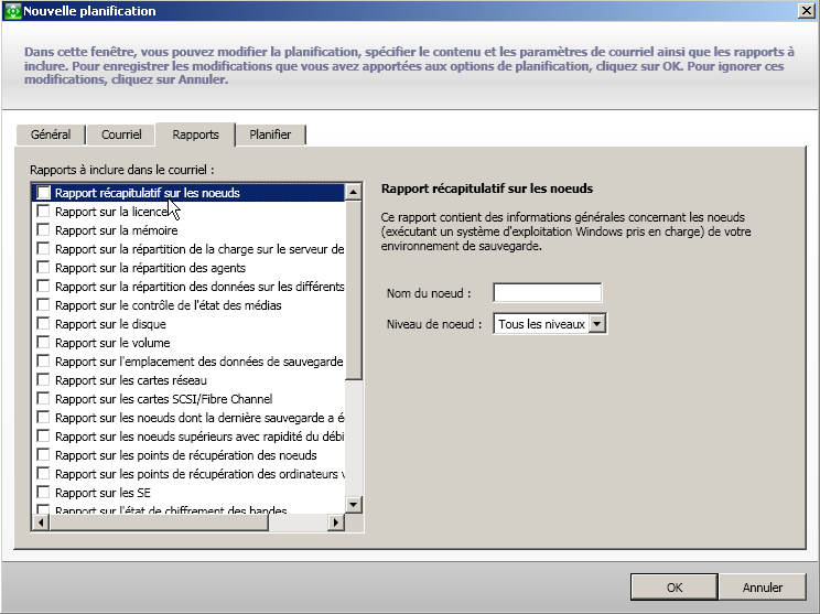 Planification de courriels : Rapports