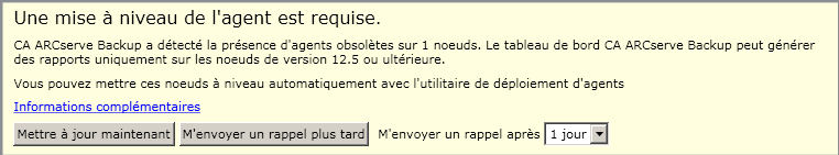 Alerte de mise à niveau d'agent