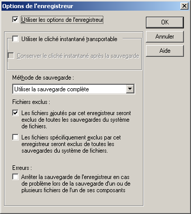 Boîte de dialogue Options enregistreur