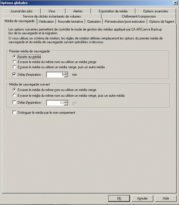 Configuration du pré-job dans la boîte de dialogue Options globales