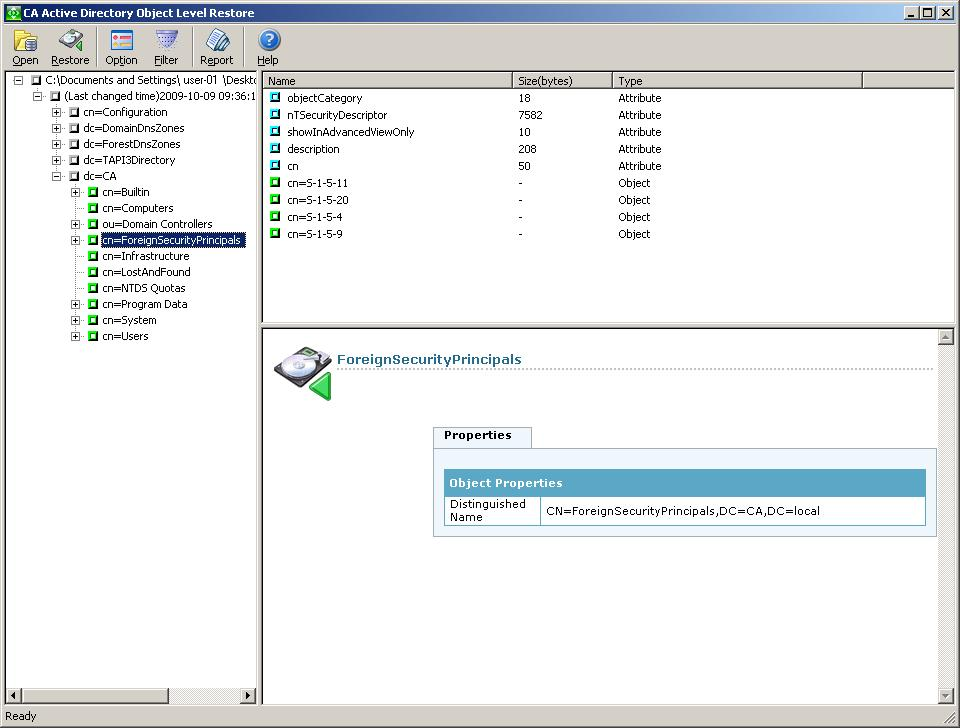 Utilità di ripristino a livello di oggetto di CA Active Directory.