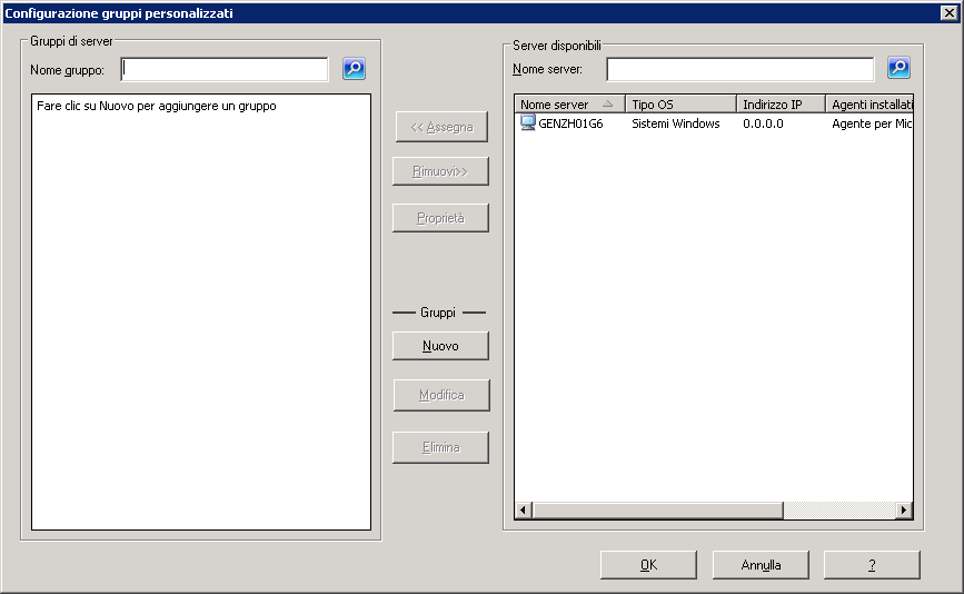 Finestra di dialogo Configurazione gruppo personalizzato