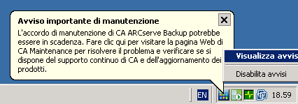 Icona dell'avviso di manutenzione nella barra delle applicazioni di Windows.