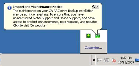 Messaggio di notifica di manutenzione di Windows Server 2008