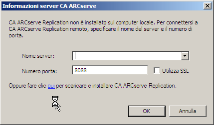Finestra di dialogo Informazioni server CA ARCserve Replication.